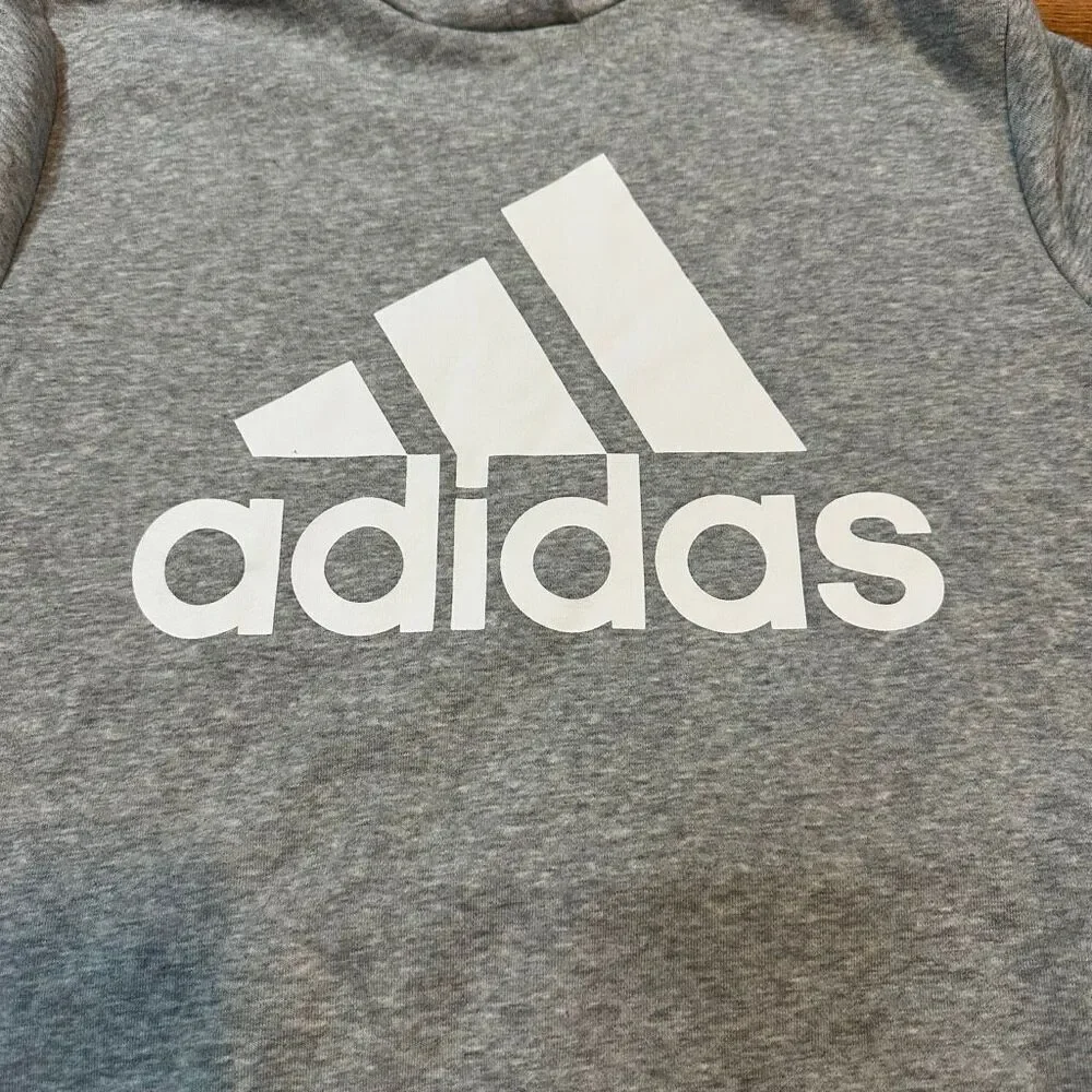 Adidas Long-Sleeve Hoodie Sweatshirt Gray with White | Men Size XL